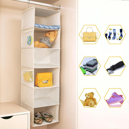 BrilliantJo 2 Pack Hanging Closet Organizer, 5 Shelves Hanging Storage with 6 Side Pockets for Clothes Shoes, 43"x12"x12"(Black)