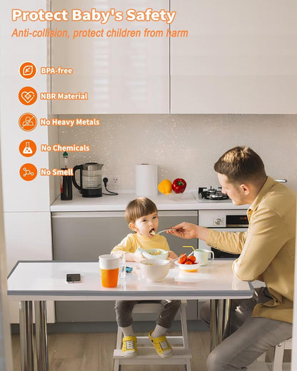Baby Proofing Edge Protector, 6.6FT, 0.67" Extra Thick, Pre-Taped | L-Shape Air Buffering Soft NBR Rubber Foam Guard, Furniture Corner & Edge Safety Bumpers with 6 Corner Covers, White