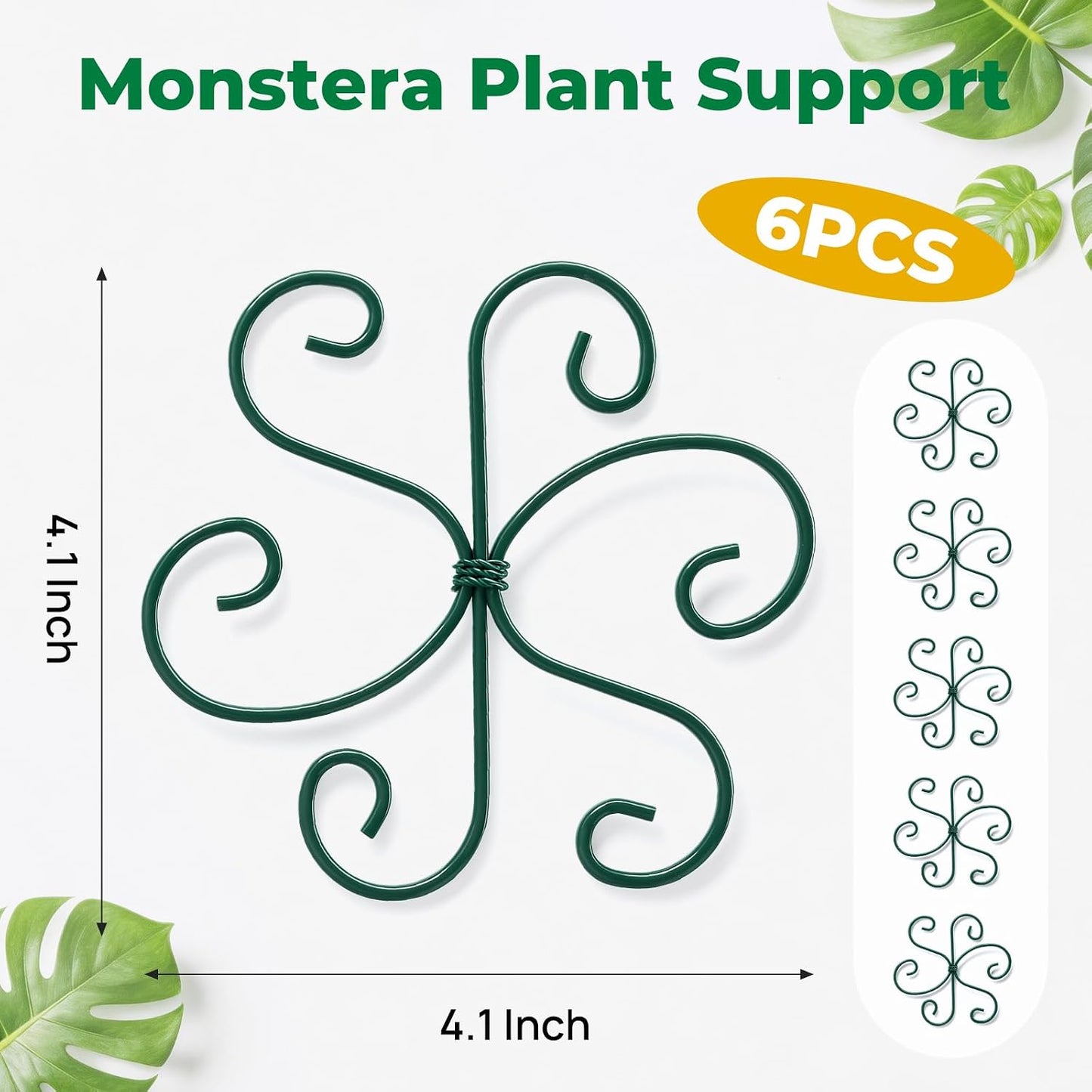 4PCS Monstera Plant Support, 4.1IN Green Metal Plant Stem Support Stakes, Adjustable Indoor Outdoor Potted Climbing Plant Stakes, Monstera Stabilizer Supports