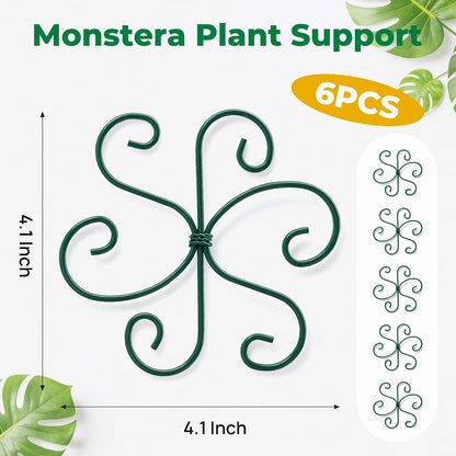 4PCS Monstera Plant Support, 4.1IN Green Metal Plant Stem Support Stakes, Adjustable Indoor Outdoor Potted Climbing Plant Stakes, Monstera Stabilizer Supports