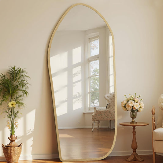Antok Full Length Mirror, Oversized Floor Mirror with Solid Wood Frame, Large Standing Mirror Floor Length Mirrors for Bedroom Living Room, Wood Art Style, White, 68" L x 26" W