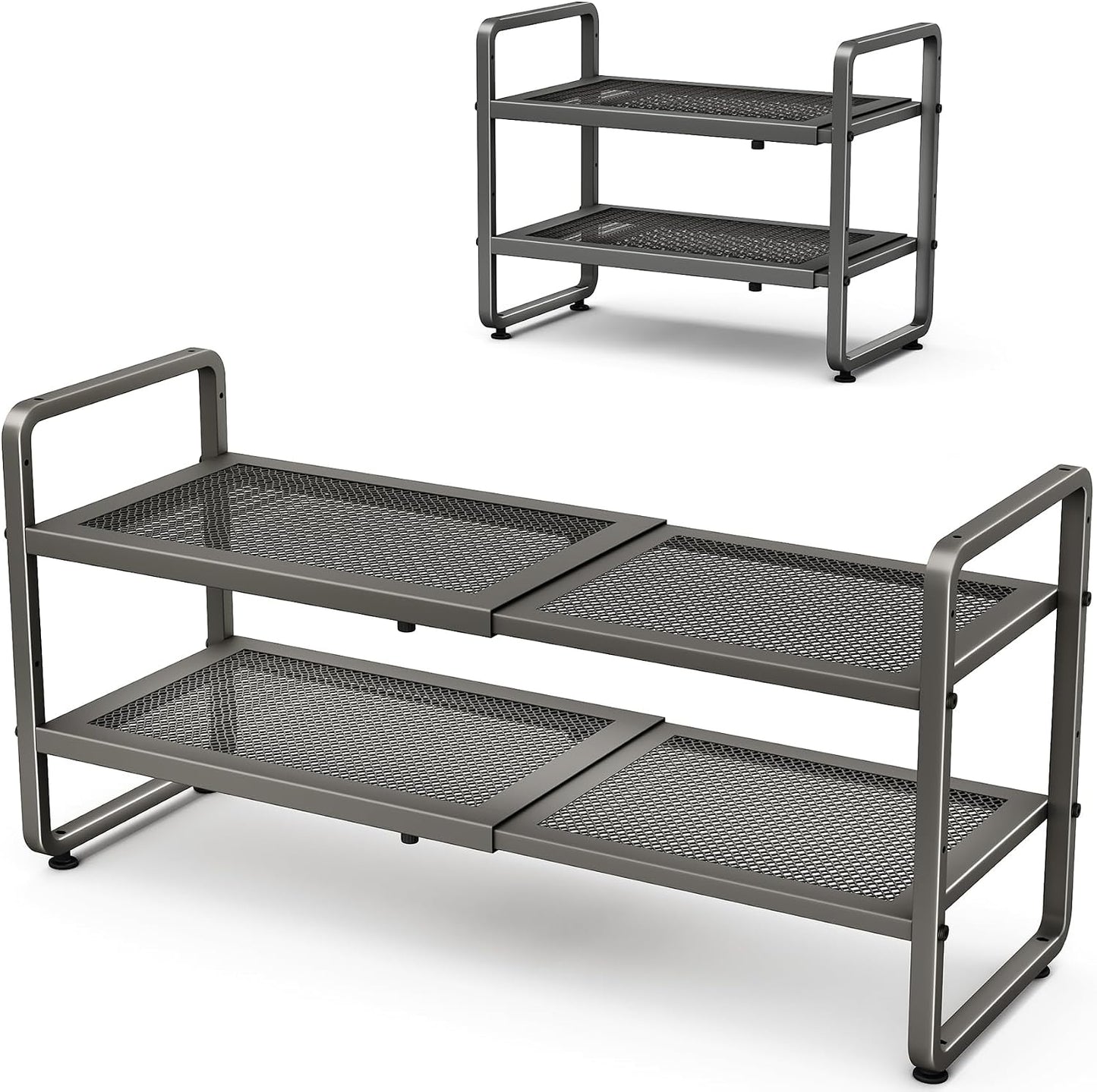 SNTD Shoe Rack - Expandable Shoe Organizer for Closet, Adjustable Metal Shoe Shelf Storage, Stackable Long Shoe Stand Holder for Garage, Entryway, Door Entrance (Black, 2-Tier)