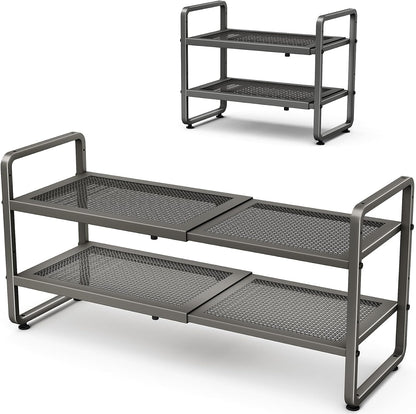 SNTD Shoe Rack - Expandable Shoe Organizer for Closet, Adjustable Metal Shoe Shelf Storage, Stackable Long Shoe Stand Holder for Garage, Entryway, Door Entrance (Black, 2-Tier)