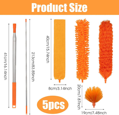 Cobweb Duster with Extension Pole, 4-in-1 Washable Cleaning Duster Kit, 15-100 Inch Long Telescoping Pole, Bendable Design for High Ceiling Fans Furniture, Microfiber Webster Remover Tools