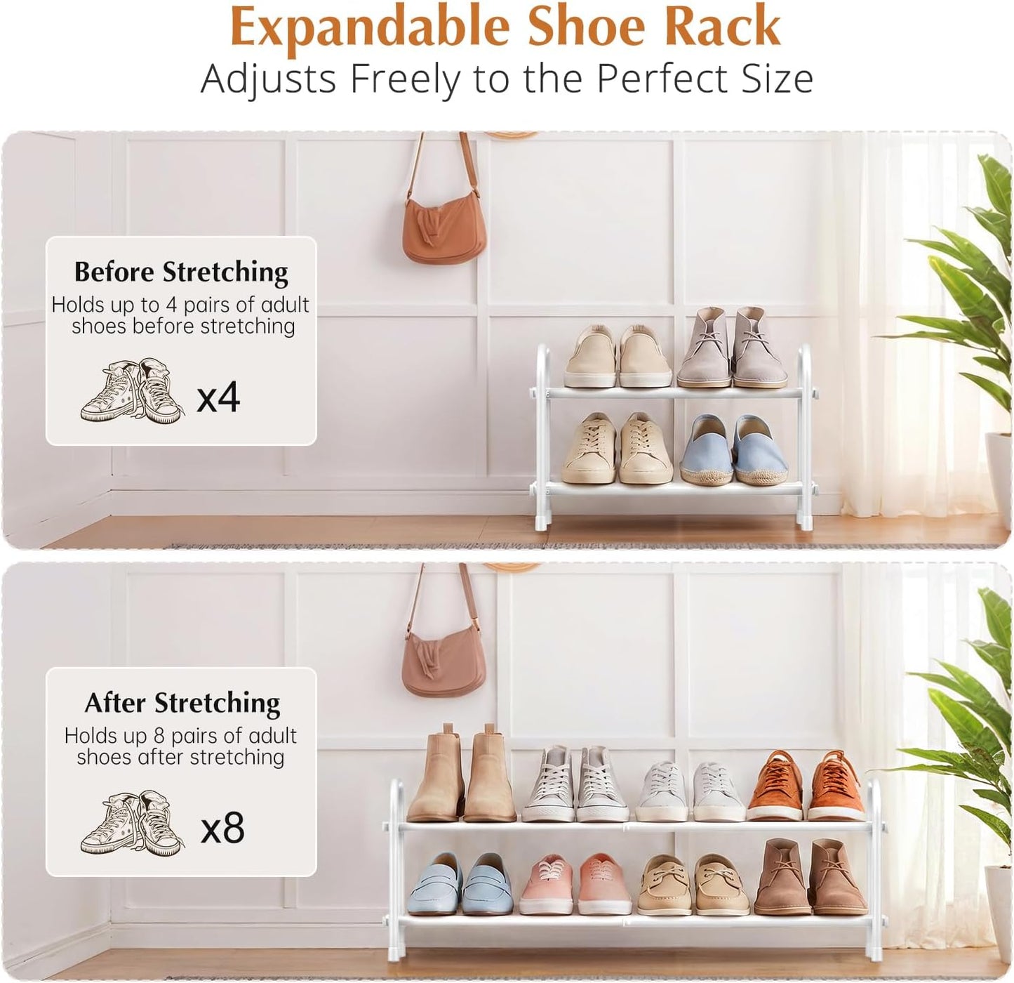 INSMART 3-Tier Expandable Shoe Rack, Stackable and Adjustable Shoes Organizer Storage Shelf, Sturdy and Durable Metal Structure Free Standing Shoe Rack for Closet Entryway Doorway