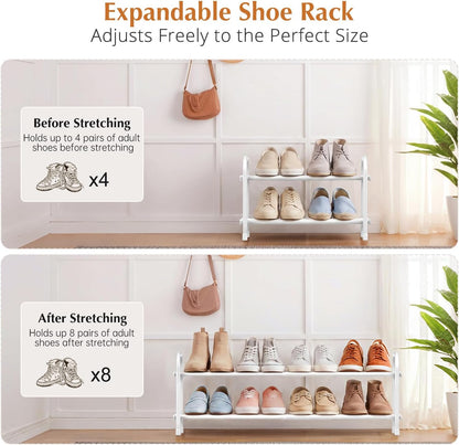 INSMART 3-Tier Expandable Shoe Rack, Stackable and Adjustable Shoes Organizer Storage Shelf, Sturdy and Durable Metal Structure Free Standing Shoe Rack for Closet Entryway Doorway