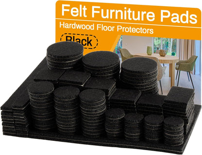 182PCS Felt Furniture Pads - Chair Leg Floor Protectors Hardwood Seven Sizes Black Felt Pads Furniture Chair Protectors Premium Furniture Feet Pads Table Leg Pads Self-Stick Design
