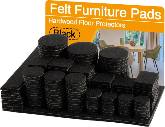 182PCS Felt Furniture Pads - Chair Leg Floor Protectors Hardwood Seven Sizes Black Felt Pads Furniture Chair Protectors Premium Furniture Feet Pads Table Leg Pads Self-Stick Design