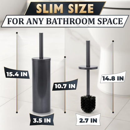 Black Toilet Brush and Holder Set - Slim Matte Design that Fits Anywhere - Stainless Steel Toilet Bowl Brush and Holder with 2 Rounded Corners, Replaceable Head, Removable Inner Bowl & Splash Guard