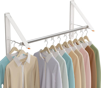 Retractable Clothes Drying Rack for wall clothes hanger rack for Laundry | Folding Hanger Rack Laundry Hanger Dryer Rack, Easy to Install, Closet Storage Organization, Space Saving Aluminium,Walnut
