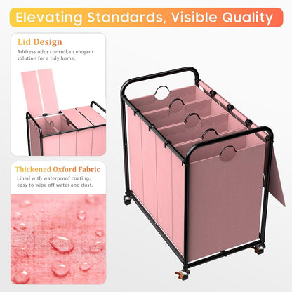 180L (47.55 Gal) Laundry Sorter 3 Section, Rolling Laundry Basket with Lockable Wheels and Lid, Laundry Hamper with 3 Separated Removable Bags Dirty Clothes Hamper for Laundry Room Organizer, Black