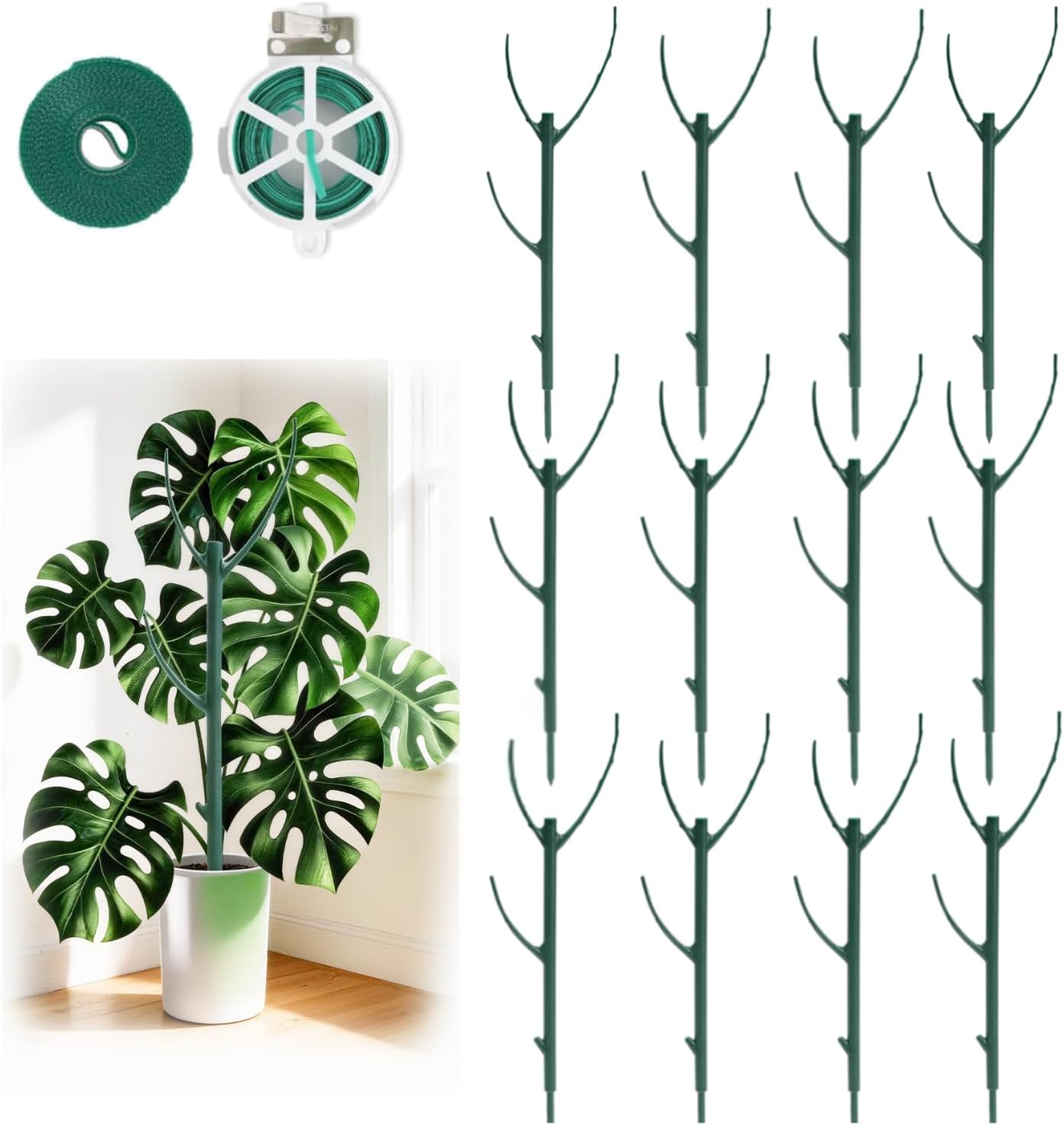 10 Pack Stackable Plant Support Stakes, 75inch Climbing Plant Sticks Structures for Monstera with Garden Ties, Durable Alternative to Moss Pole for Indoor Outdoor Plants