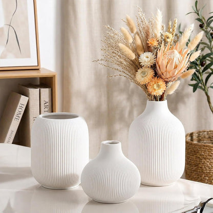 Ceramic Vase Set for Decor, Small Bud Vases, Pastel Decorative Vases for Table, Shelf, Living Room, Kitchen, Nursery, Dorm, (White)