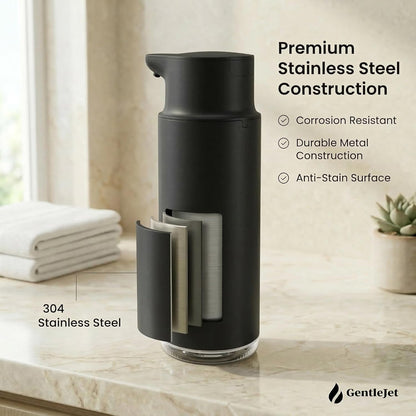 GentleJet CrystalJet Automatic Foam Soap Dispenser – Stainless Steel, Touchless Sensor, USB-C Rechargeable, Waterproof, Modern Bathroom & Kitchen Sink, 300 ml