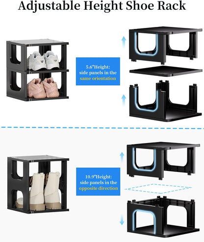 HAIXIN Shoe Organizer Rack for Small Spaces 5 Tier Plastic Vertical Narrow Shelves for Closet Black Shoe Holder, Stand for Entryway Storage Boots Organizer Stackable Cabinet