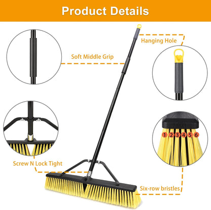 KeFanta 18 Inches Push Broom Outdoor- Heavy Duty Broom with 63" Long Handle for Deck Driveway Garage Yard Patio Warehouse Concrete Floor Cleaning