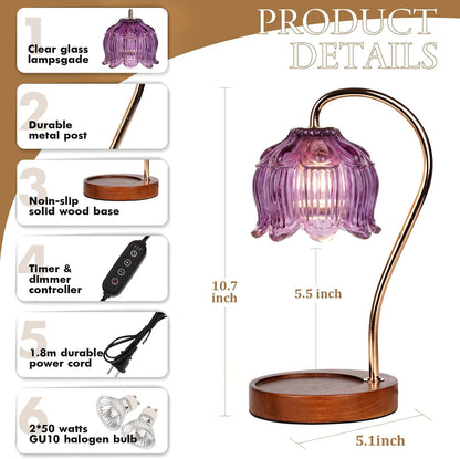Funistree Flower Candle Warmer Lamp with Timer & Dimmer, Adjustable Height Candle Warmer, Christmas Birthday Gifts for Women Mom, House Warming New Home Decor, Wax Warmer with 2 Bulbs for Jar Candles