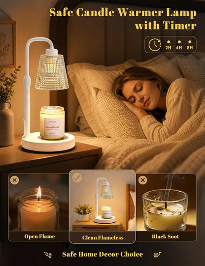 Candle Warmer Lamp with Timer Dimmable, Wax Warmer for Scented Jar Candles, Adjustable Height Candle Lamp for Home Decor, Birthday Gifts for Women Mom House Warming Gifts, Matte Black