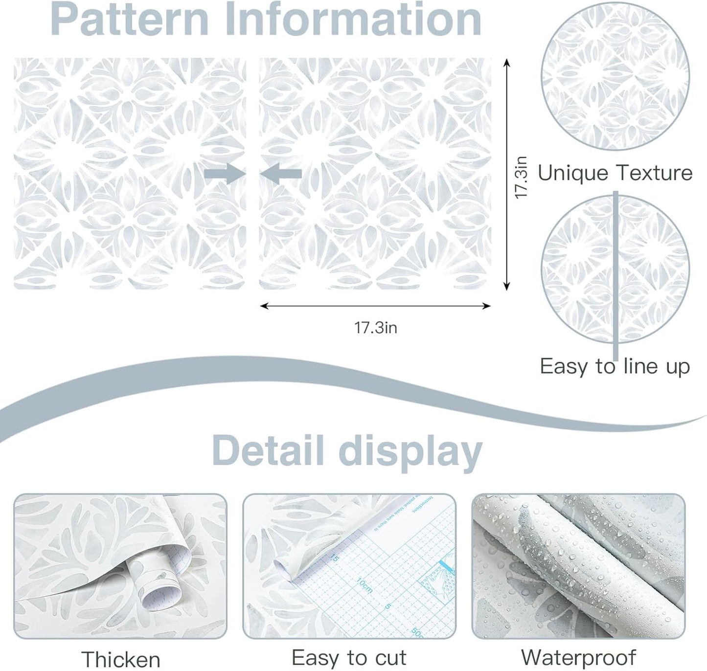 Boho Wallpaper Neutral Peel and Stick Wallpaper 78.7"x17.3" Geometric Wall Paper Beige and White Contact Paper Textured Removable Vinyl Waterproof for Bedroom Farmhouse Kitchen Bathroom