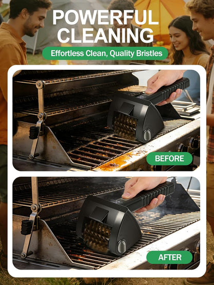 Electric Grill Brush, Cordless Rechargeable BBQ Cleaner with 4000mAh Battery, 2-Speed, LED Light, 304 Stainless Steel Removable Brush Head, Grill Clean Tool for Outdoor Grill