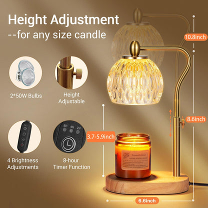 Candle Lamp with Timer & Dimmer - Height Adjustable for Scented Candles, with 2 * 50W Bulbs - Home Decor Gift for Mothers Day (Black)
