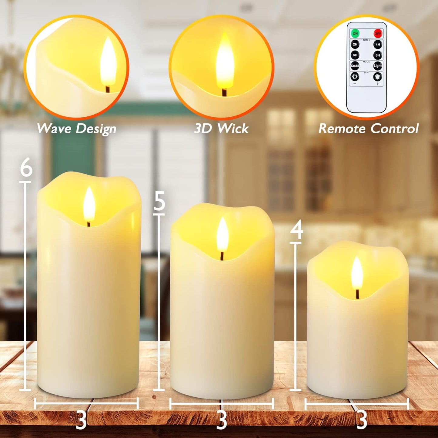 Homemory Dripping Wax Flameless Candles, Battery Operated Candles with Remote Control and Timers, LED Pillar Candles, Electric Fake Candles, 3" x 6", Set of 2