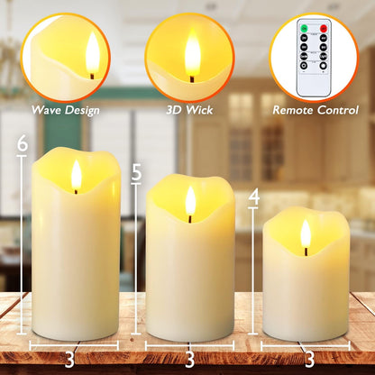 Homemory Dripping Wax Flameless Candles, Battery Operated Candles with Remote Control and Timers, LED Pillar Candles, Electric Fake Candles, 3" x 6", Set of 2