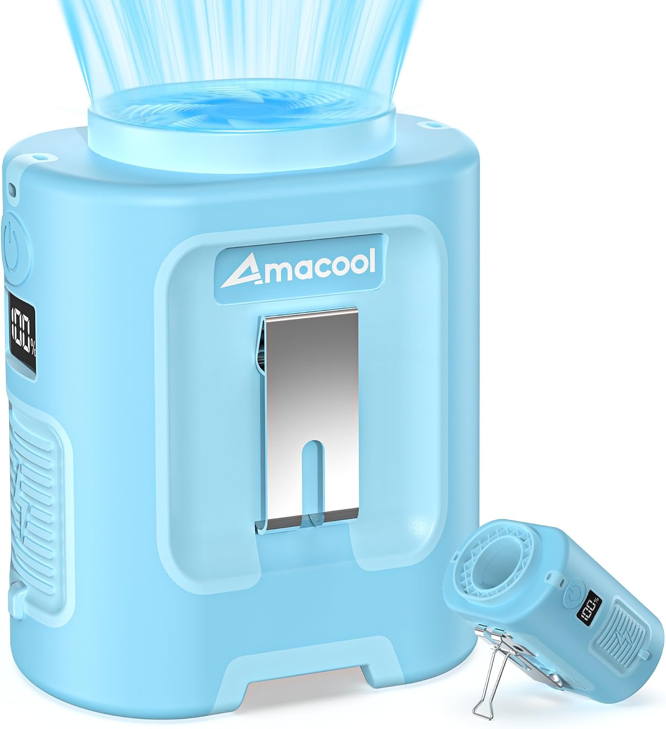 AMACOOL Portable Waist Fan Clip On, MAX 40H Work Time, 10000mAh Rechargeable Wearable Shirt Fan with Light, 16000RPM Powerful 5 Speed Belt Fans Personal Cooling Fans for Outdoor Jobsite Camping Travel
