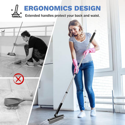 SetSail Grout Cleaner Brush with Long Handle, V-Shaped Floor Scrub Brush Swivel Grout Brush Stiff Bristle Floor Grout Scrubber for Bathroom, Tile Line, Crevice, Kitchen, Wall, Deck, Garage, White Grey