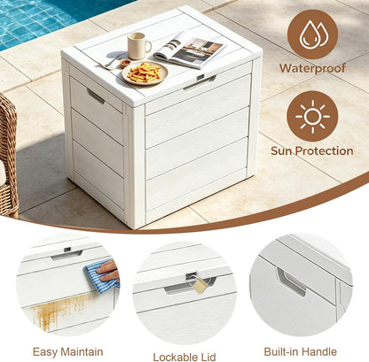 35 Gallon Deck Box, Lockable Waterproof Resin Storage Box for Patio, Indoor & Outdoor Use, for Cushions, Accessories, Package Delivery & Garden Tools,Beige