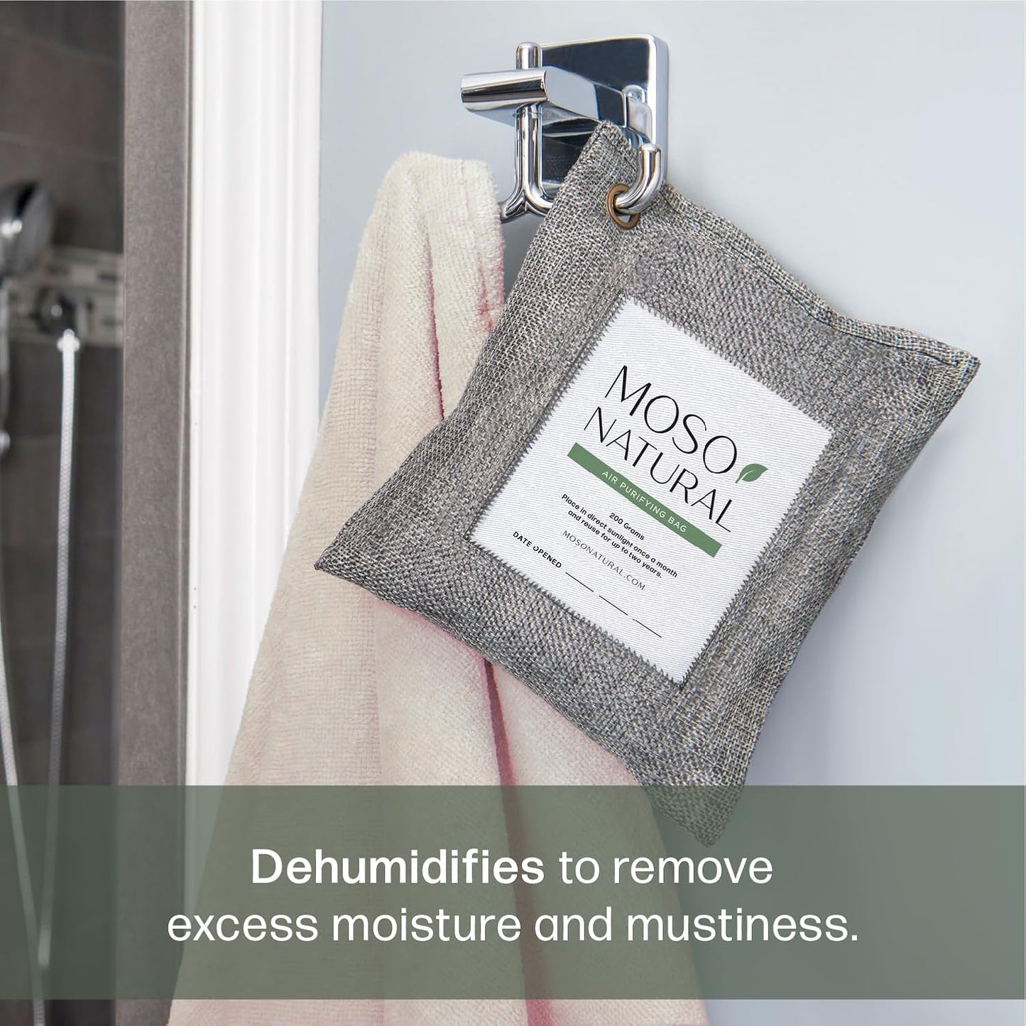 Moso Natural Air Purifying Bag 200g (3 Pack) HGTV Editor's Pick | Premium Bamboo Charcoal Odor Absorber for Home & Car | Closet Odor Eliminator & Car Air Freshener | Long Lasting Charcoal Bags