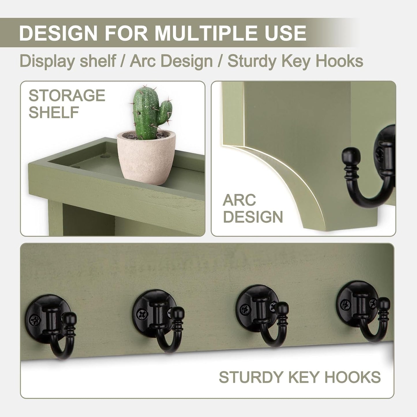 Key and Mail Holder Wall Mount, Key Holder with Shelf and Mail Organizer Wall Mount. Mail Holder with 5 Hooks for Coat, Dog Leash, Home Decor Rack, Entry Way Organizer (White)