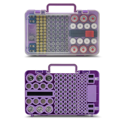 Xuerdon Battery Organizer Storage Case with Tester, 120+ Slots for Home | Hard Plastic for AA AAA C D 9V and Coin Cells, Wall-Mount/Drawer, Home Battery Managemt, Purple, Batteries Not Included