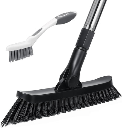 Qaestfy Grout Brush with Long Handle for Cleaning, Stiff Bristles Handheld Tile Scrub Brush, V-Shape Crevice Cleaning Brush for Floor Deep Cleaning