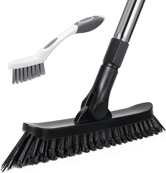 Qaestfy Grout Brush with Long Handle for Cleaning, Stiff Bristles Handheld Tile Scrub Brush, V-Shape Crevice Cleaning Brush for Floor Deep Cleaning