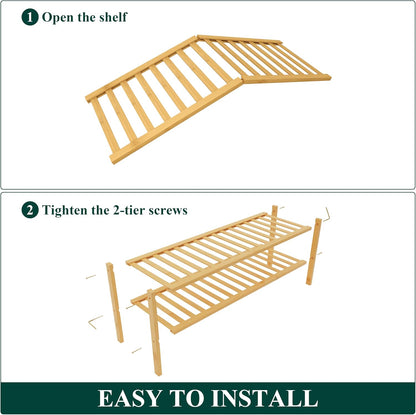 Smiry Bamboo Shoe Rack for Closet, 3 Tier Wooden Shoe Organizer, Stackable Wood Shoe Storage Shelf for Entryway, 14 Vertical Slats, One-piece Heavy-Duty Legs, 26.77"x11.02"x18.31", Natural