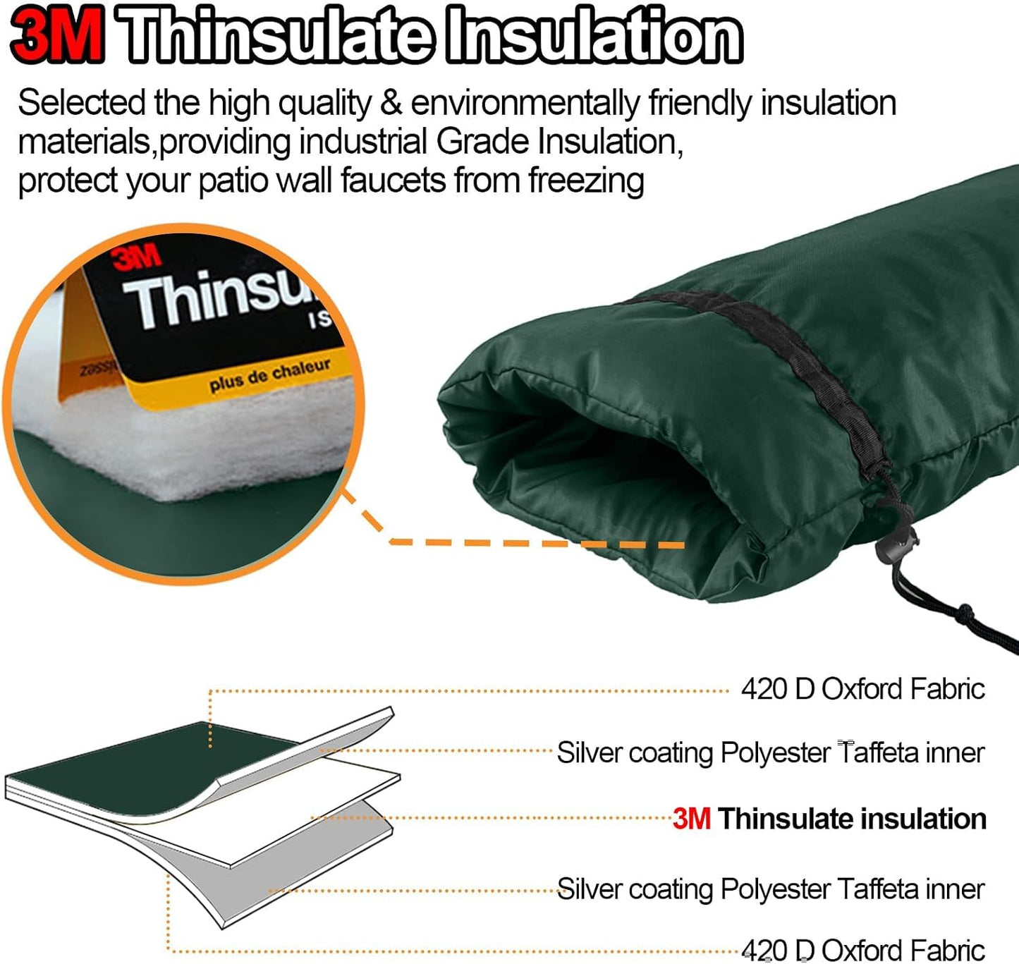 XXL Outdoor Faucet Covers for Winter, 3M Thinsulate Insulation Faucet Freeze Protector, 25”H x 13”W for Garden Lawn Faucets & Yard Hydrant, Waterproof Insulated Spigot Cover Faucet Sock – Black