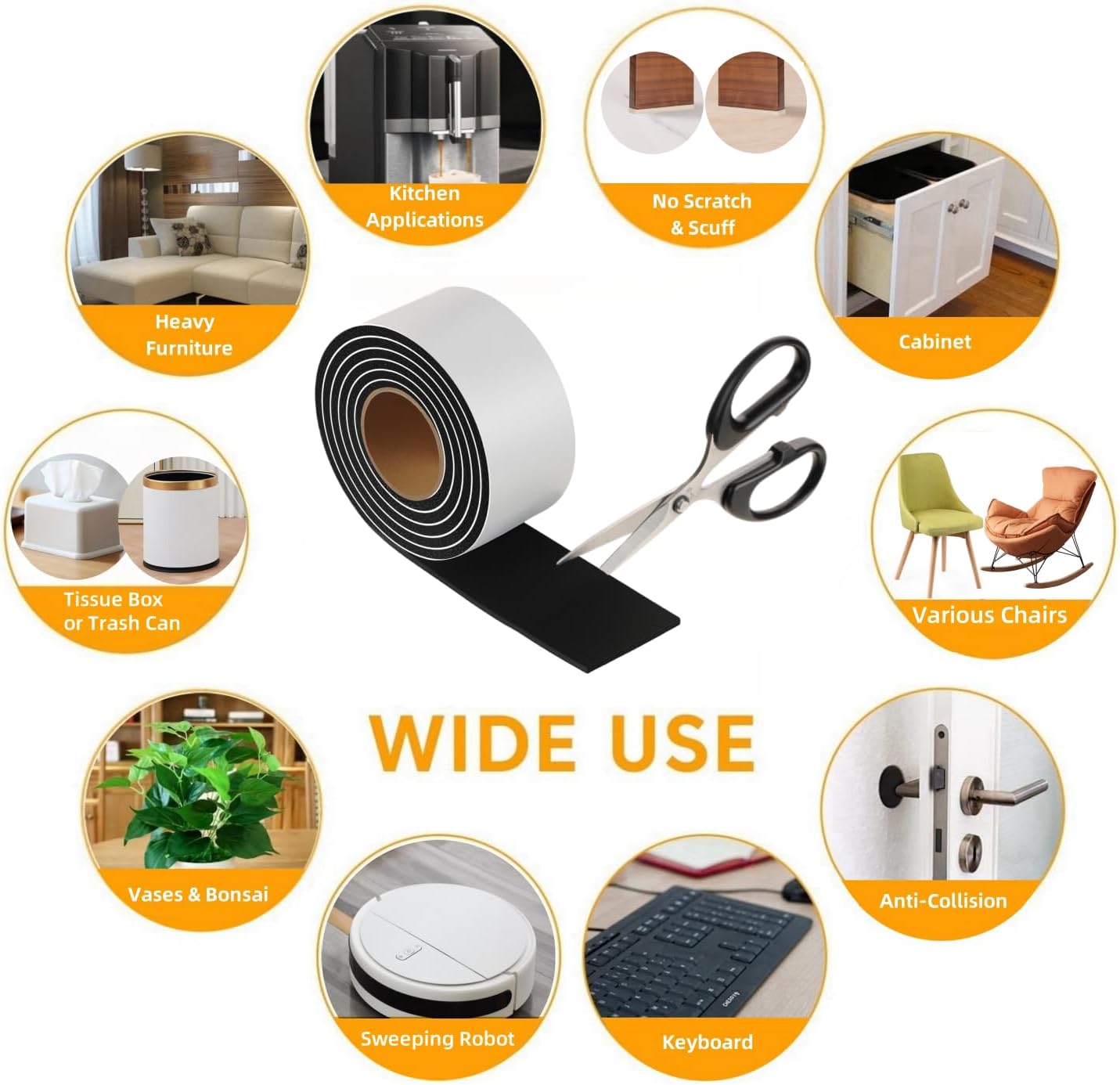 Furnigear Felt Strips with Adhesive Backing Heavy Duty Cuttable Felt Tape Roll Furniture Pads for Chair Legs - Protecting Hardwood Floors, Chair Wall Protector (Black, 80 x 0.5 x 0.14 Inch)