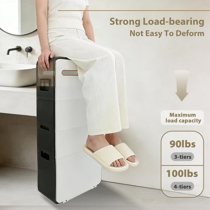 BGYMF 4-Tier Slim Bathroom Storage Cabinet,Slim Cabinet for Bathroom,Narrow Rolling Storage Cart with Wheels, White Plastic Organizer for Small Spaces, Kitchen, Laundry Room, Corner