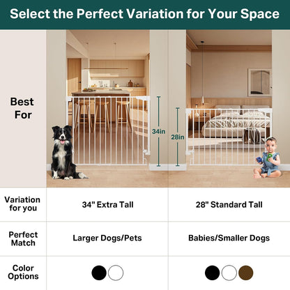 Cumbor 29.2–43" Baby Gate for Stairs, Hardware Mounted (Drill Required), Expandable No Bottom Bar Dog Gate, Auto Close Extra Wide Walk Thru, Pet & Toddler Proof Gate, Top & Bottom of Stairways (White)