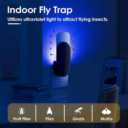TIENBE Flying Insect Trap, 2 in 1 Indoor Plug-in Fruit Fly Trap, 1 Trap White and 6 Glue Cards, Fruit Fly Traps for Gnat, Moth, Mosquito, Suitable for Every Part of The Home