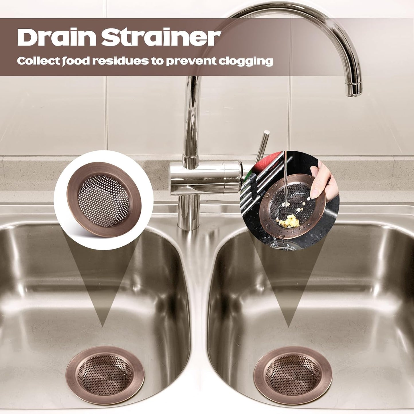 Retisee 2 Pcs Sink Strainer Stainless Steel Kitchen Sink Drain Strainer Basket Cover Mesh Hair Food Catcher, Large Wide Rim of 4.4 Diameter(Brushed Silver)