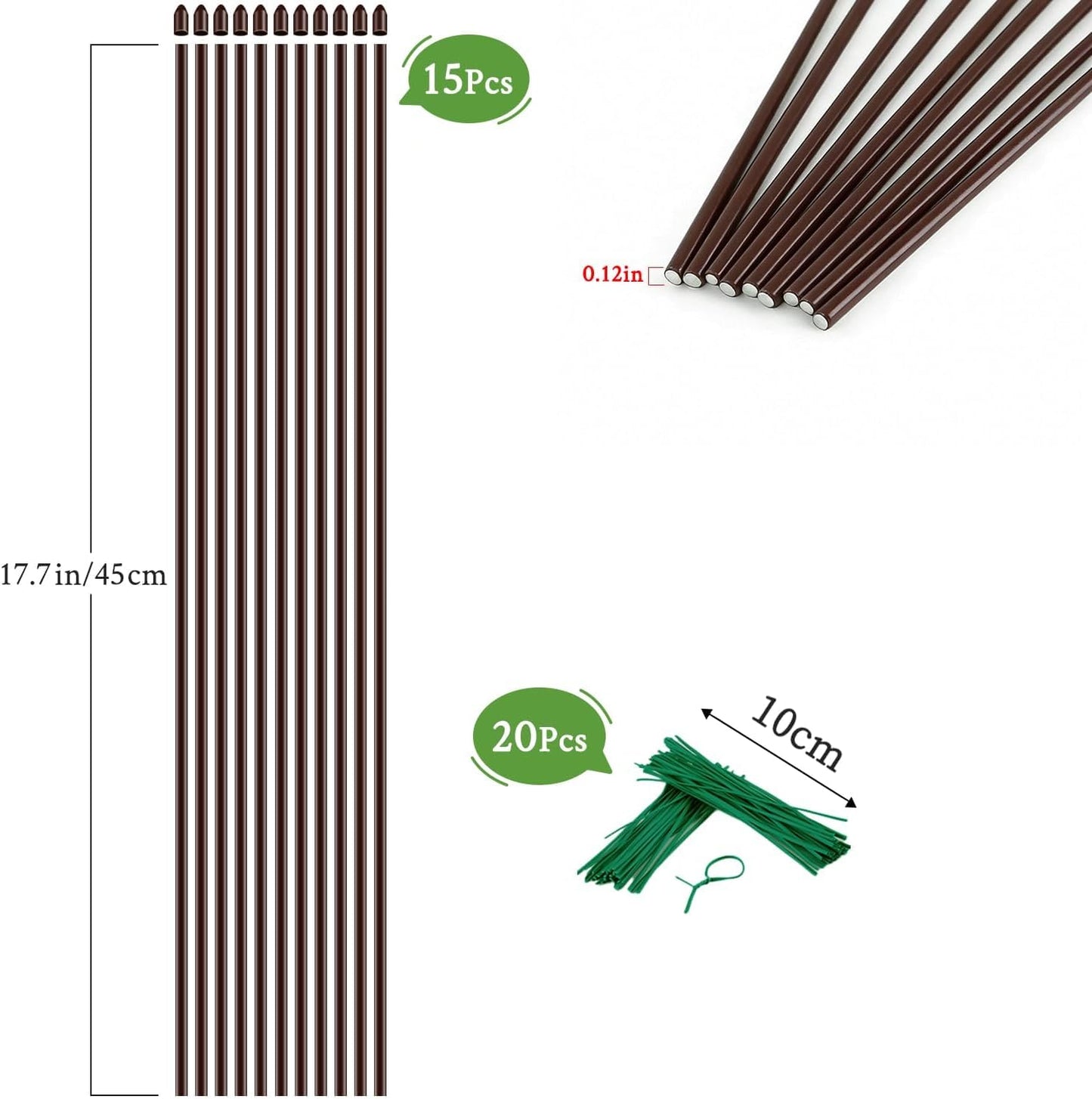 15Pcs Orchid Stakes,SupKing 17.7 Inch Plant Support Sticks Invisible Bendable Green Pole Rods for Small Indoor Outdoor Potted Plants Comes 20Pcs Ties