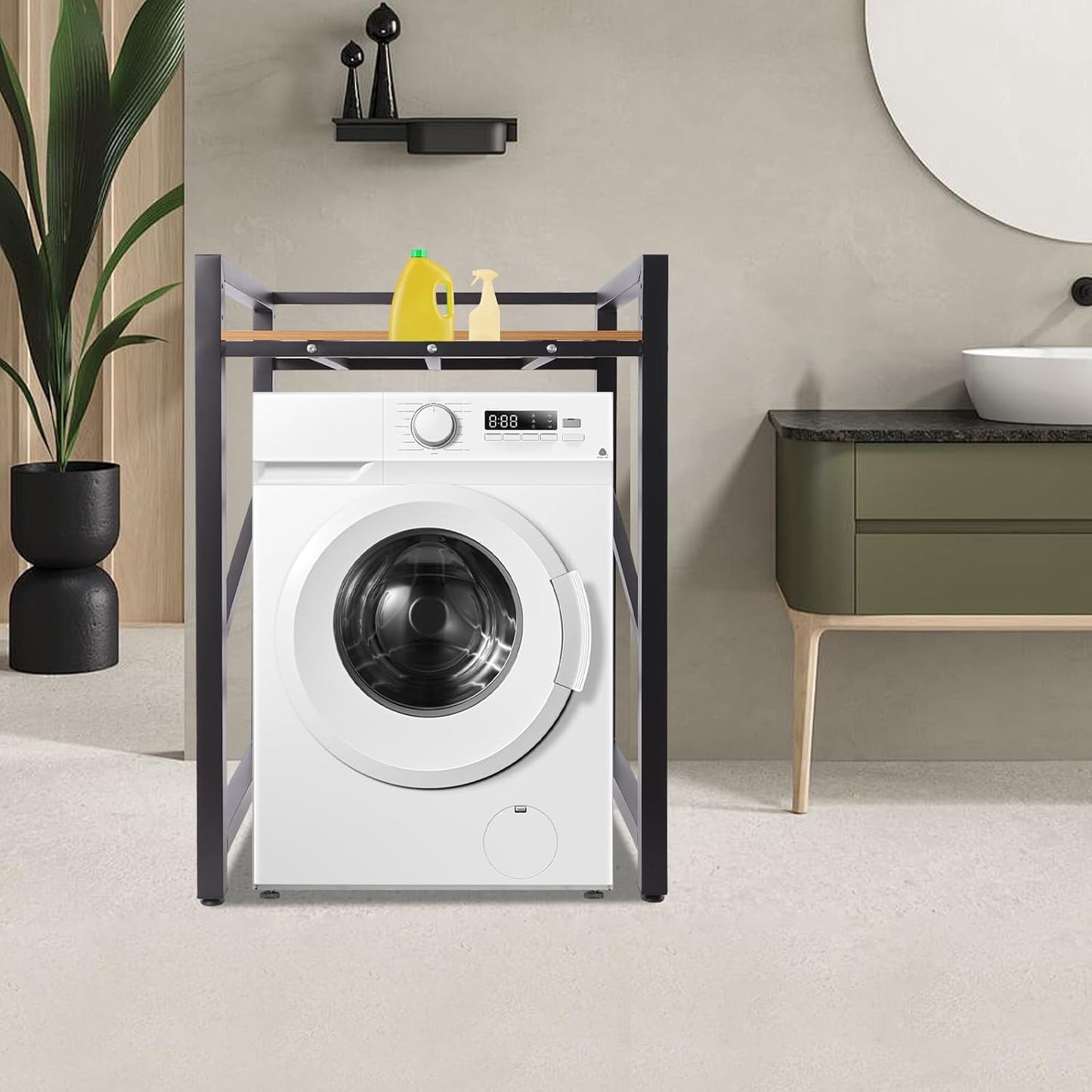 Over Washer and Dryer Shelves,Dryer Storage Shelf,3 Tiers Laundry Room Storage and Organizer Standing Shelf,Height Adjustable Laundry Room Shelves, Load-Bearing Capacity 22lbs (Log)