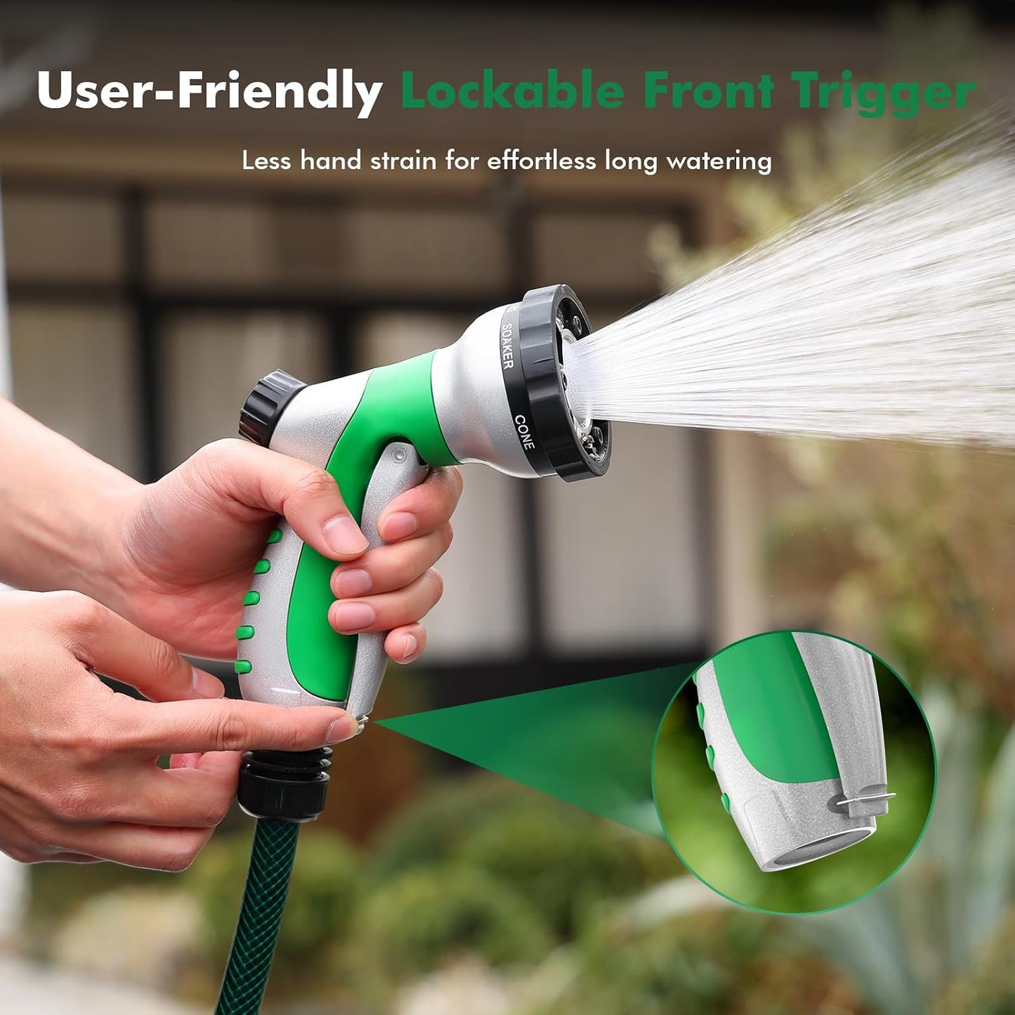 RESTMO Garden Hose Nozzle, Heavy Duty Metal Water Hose Nozzle for Outdoor | 6 Adjustable Spray Patterns, High Pressure Sprayer with Front Trigger Flow Control, Ideal for Plants & Lawns, Cars & Pets