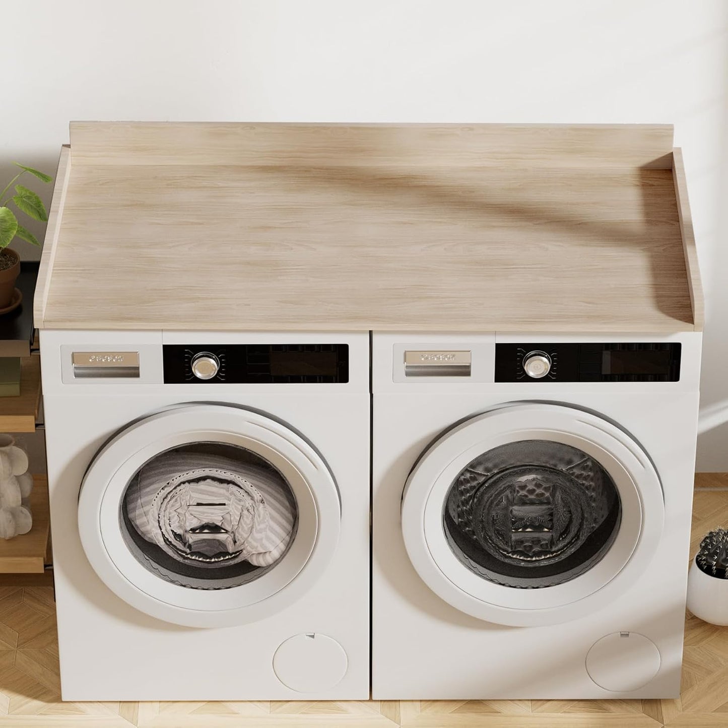 Washer Dryer Countertop with Shelf, Washer Dryer Topper, Solid Wood Washers and Dryers Countertop, 54" Width x 27.5" Depth Laundry Countertop for Laundry Room Organization and Storage, Black