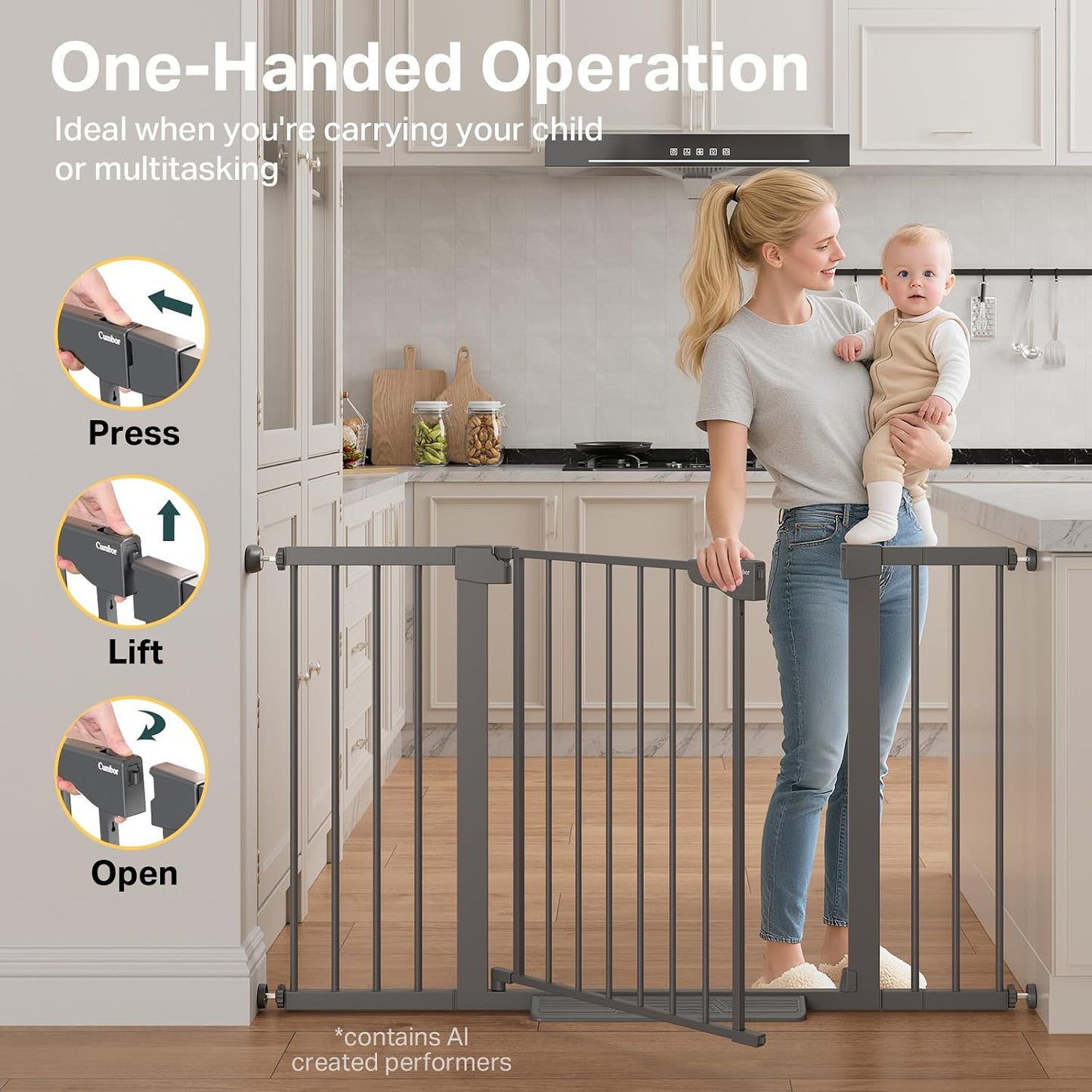 Cumbor 29.7-48" Baby Gate for Stairs, Mom's Choice Awards Winner-Dog Gate for Doorways, Auto Close Safety Pet Gate for Dogs Indoor, Easy Install Pressure Mounted Child Gate with Walk Thru Door, Brown