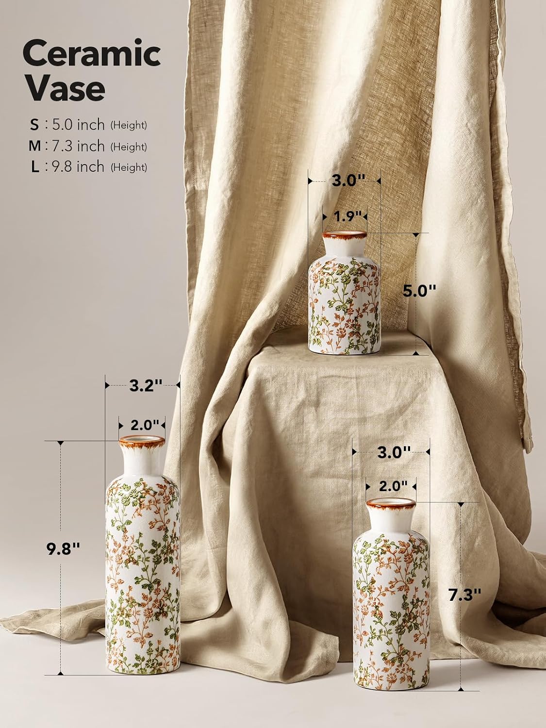 LE TAUCI Ceramic Vase Set of 3, Matte Flower Vases for Fresh or Dried Flowers, Modern Farmhouse Home Decor for Coffee Table, Mantel, Shelf, Entryway, Speckled White
