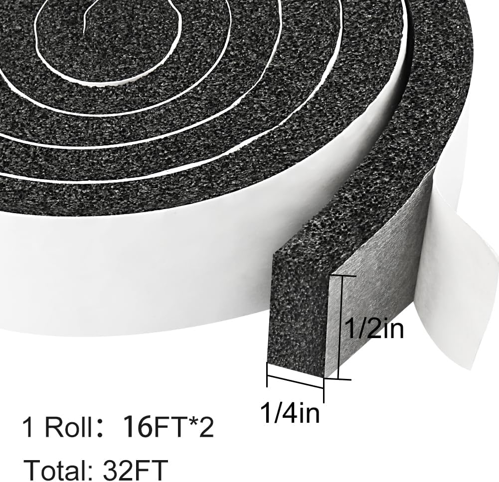 Seal Foam Tape,1/2 Inch W x 1/8 Inch T Weather Stripping for Door and Window,High Density Single Sided Closed Cell Door Insulation Weather Strip, 3 Rolls Total 50FT Black