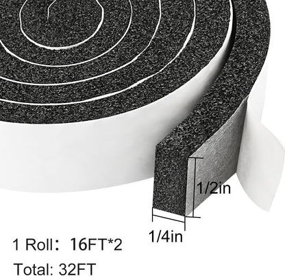 Seal Foam Tape,1/2 Inch W x 1/8 Inch T Weather Stripping for Door and Window,High Density Single Sided Closed Cell Door Insulation Weather Strip, 3 Rolls Total 50FT Black